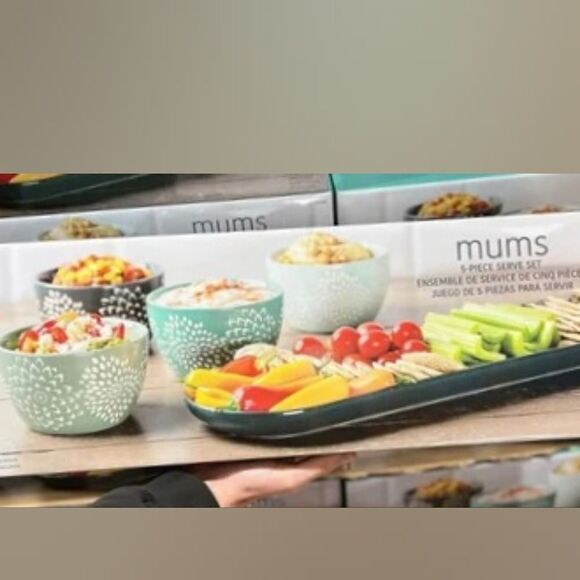 Baum Mums 5-Piece Ceramic Stoneware Serve Set • 1 Tray 4 Bowls • New - Picture 10 of 16
